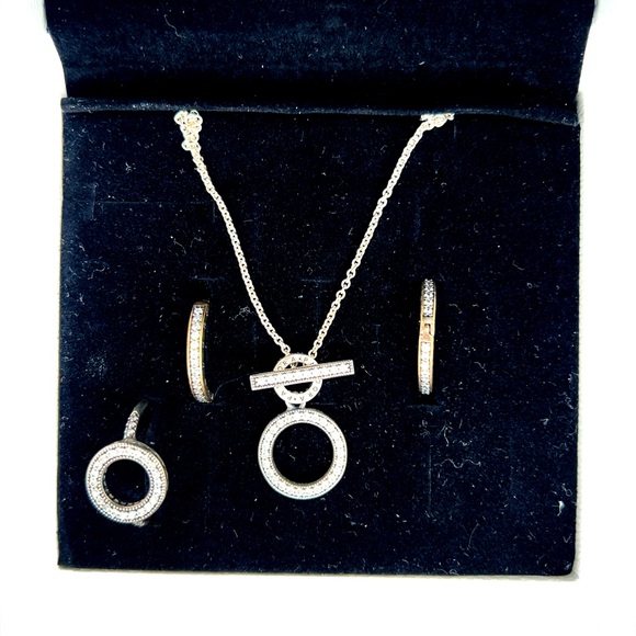 Pandora 925 Circle Cz Necklace, Earrings & Ring Set - Picture 1 of 8